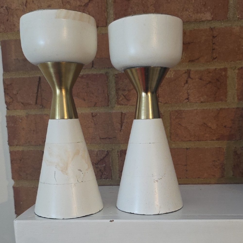 Elegant White and Gold Candle Holders